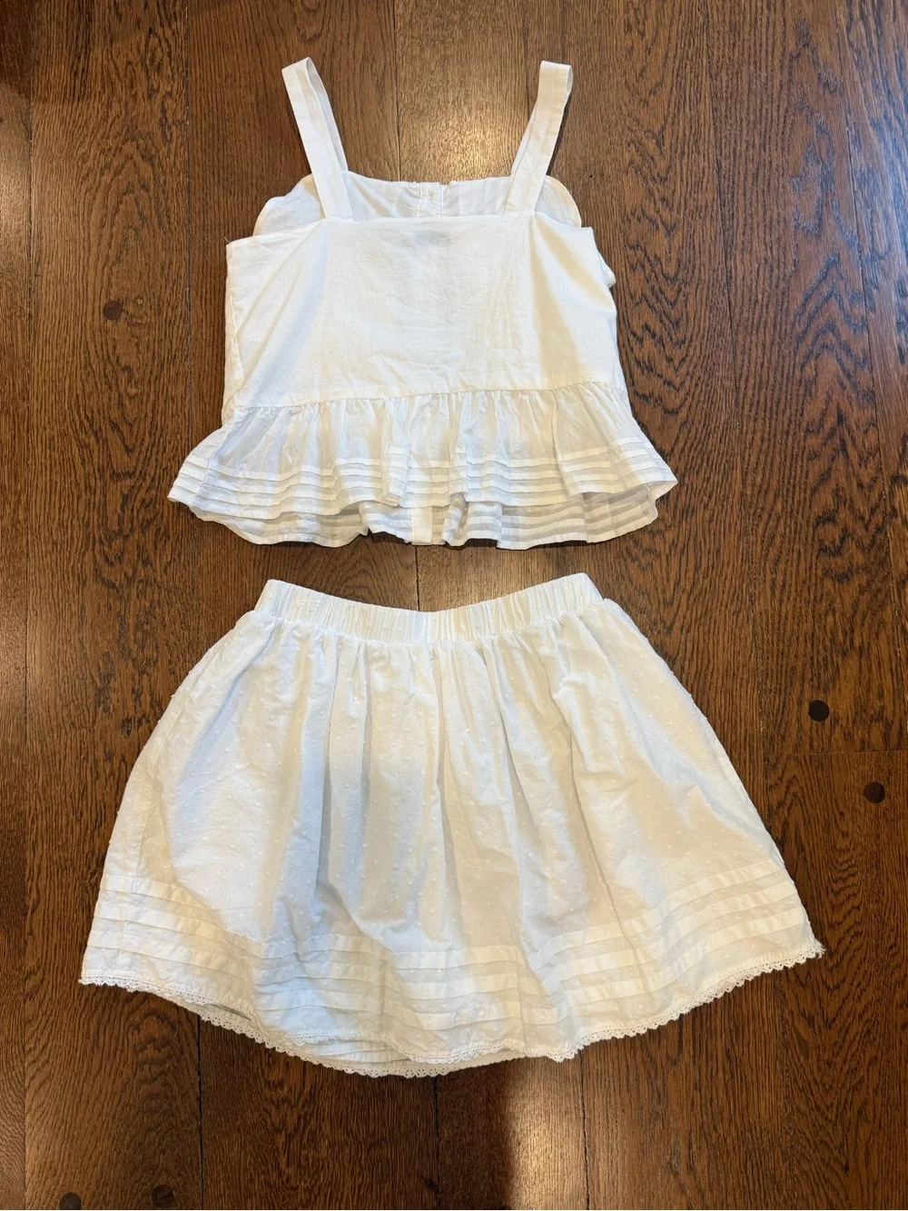 Janie and Jack Girls 14 White Swiss Dot Pintuck 2-Piece Skirt Set